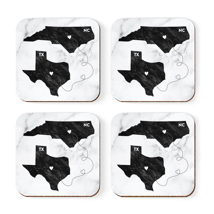 Set of 4 Square Coffee Drink Coasters Texas Long Distance Gift-Set of 4-Andaz Press-North Carolina-