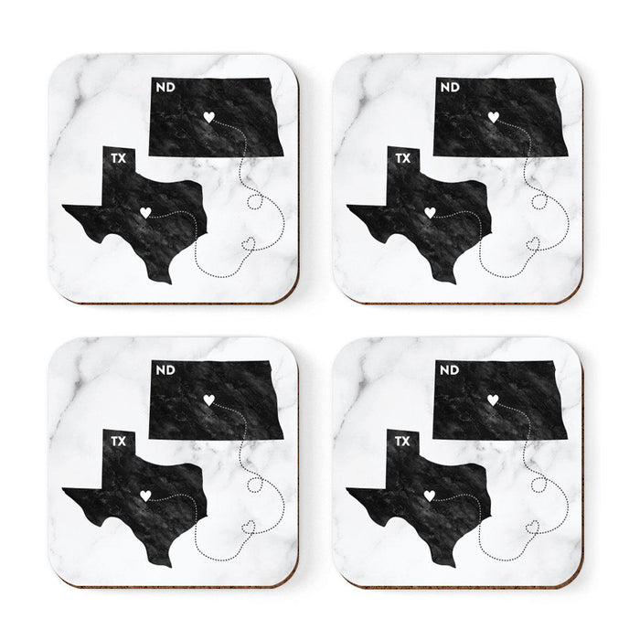 Set of 4 Square Coffee Drink Coasters Texas Long Distance Gift-Set of 4-Andaz Press-North Dakota-