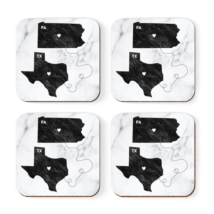 Set of 4 Square Coffee Drink Coasters Texas Long Distance Gift-Set of 4-Andaz Press-Pennsylvania-