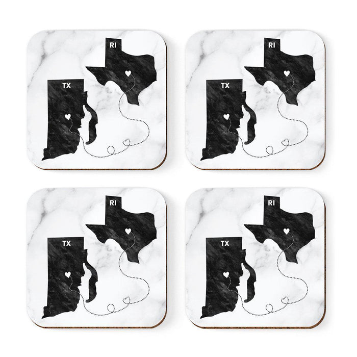 Set of 4 Square Coffee Drink Coasters Texas Long Distance Gift-Set of 4-Andaz Press-Rhode Island-