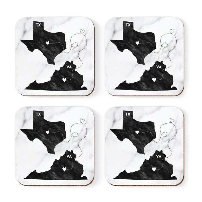 Set of 4 Square Coffee Drink Coasters Texas Long Distance Gift-Set of 4-Andaz Press-Virginia-