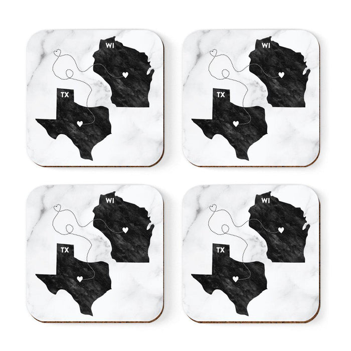 Set of 4 Square Coffee Drink Coasters Texas Long Distance Gift-Set of 4-Andaz Press-Wisconsin-