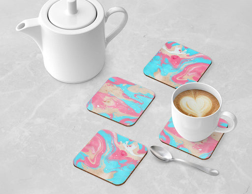 Set of 4 Square Drink Coffee Coasters Gift Set, Textures-Set of 4-Andaz Press-Marble Coral Aqua-