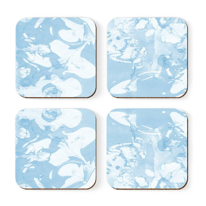 Set of 4 Square Drink Coffee Coasters Gift Set, Textures-Set of 4-Andaz Press-Marble Light Blue-