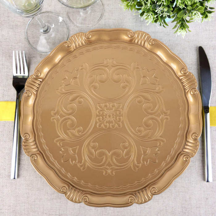 Set of 4 Victorian Embossed Charger Plates-Set of 4-Koyal Wholesale-Gold-