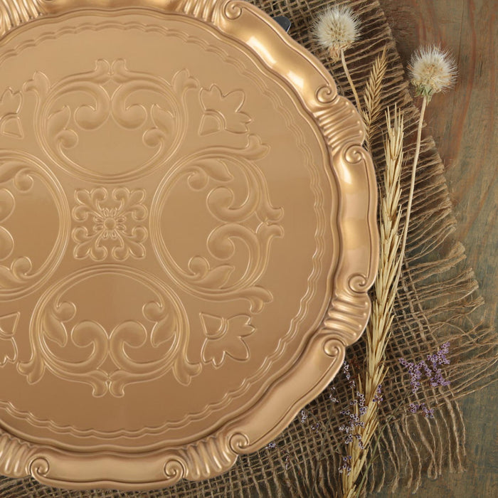 Set of 4 Victorian Embossed Charger Plates-Set of 4-Koyal Wholesale-Gold-