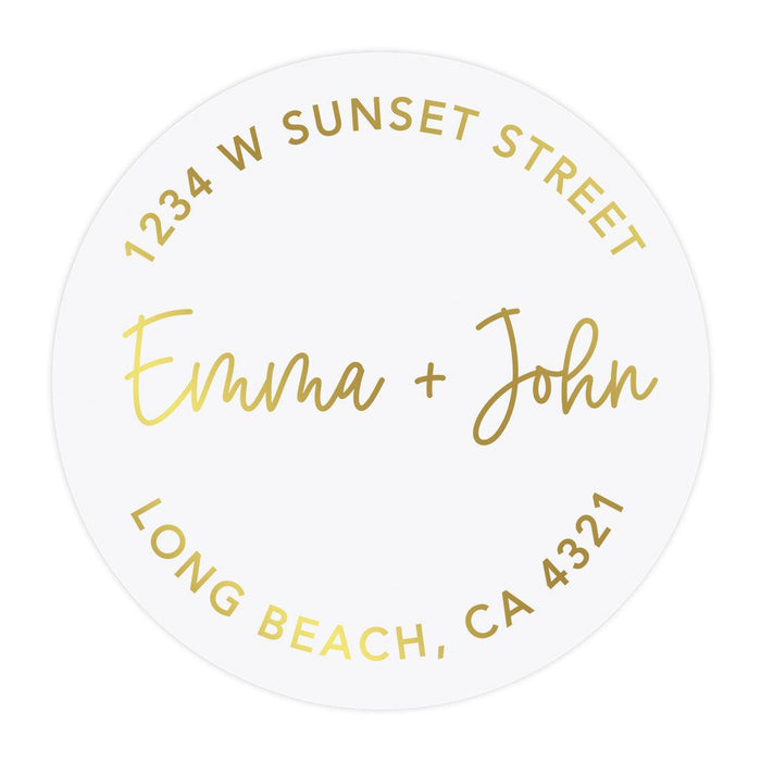 Set of 40 Round Clear Custom Wedding Return Address Labels with Gold Ink-Set of 40-Andaz Press-Custom Names-