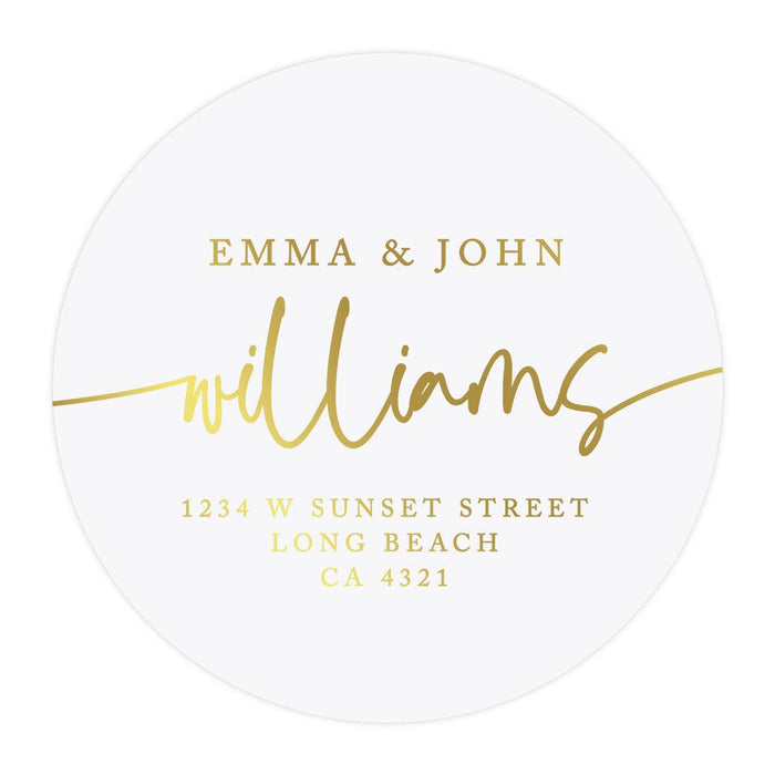 Set of 40 Round Clear Custom Wedding Return Address Labels with Gold Ink-Set of 40-Andaz Press-Custom Names & Last Name-