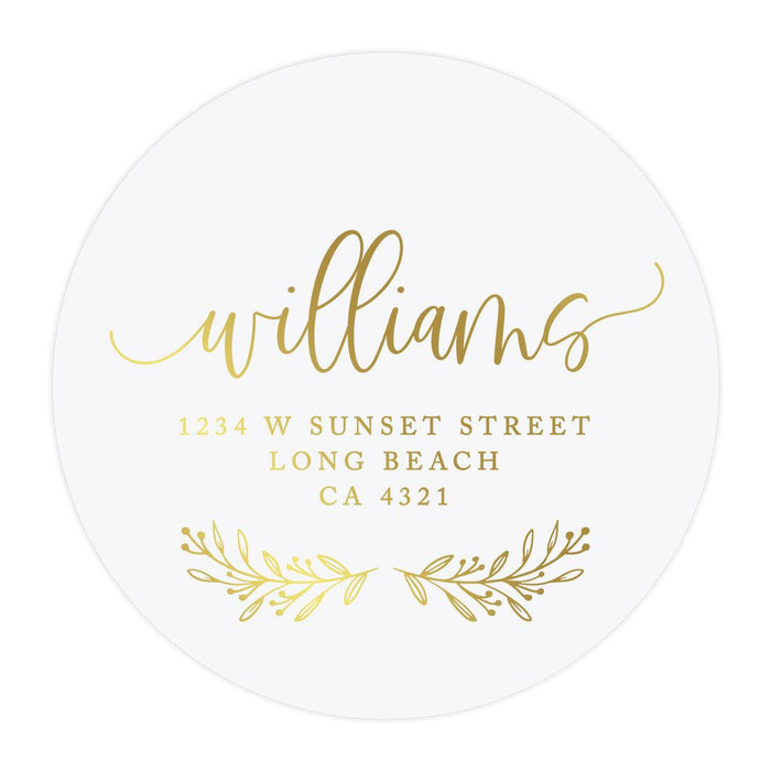 Set of 40 Round Clear Custom Wedding Return Address Labels with Gold Ink-Set of 40-Andaz Press-Minimal Foliage Wreath-