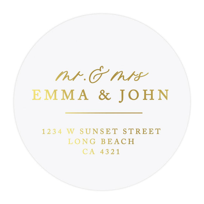 Set of 40 Round Clear Custom Wedding Return Address Labels with Gold Ink-Set of 40-Andaz Press-Mr. & Mrs.-