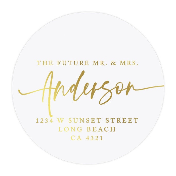 Set of 40 Round Clear Custom Wedding Return Address Labels with Gold Ink-Set of 40-Andaz Press-The Future Mr. & Mrs.-