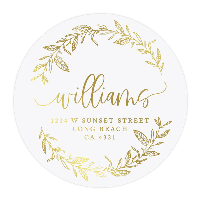 Set of 40 Round Clear Custom Wedding Return Address Labels with Gold Ink-Set of 40-Andaz Press-Wreath-