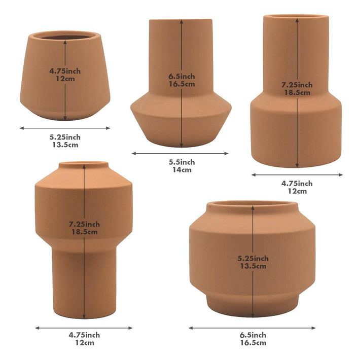 Set of 5 Ceramic Totem Minimalist Ceramic Vases-Set of 5-Koyal Wholesale-Terracotta-