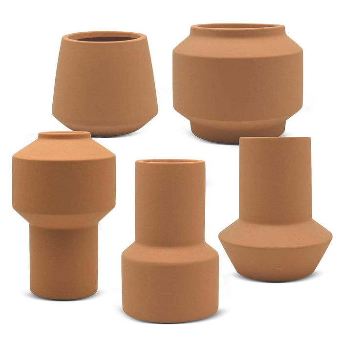 Set of 5 Ceramic Totem Minimalist Ceramic Vases-Set of 5-Koyal Wholesale-Terracotta-