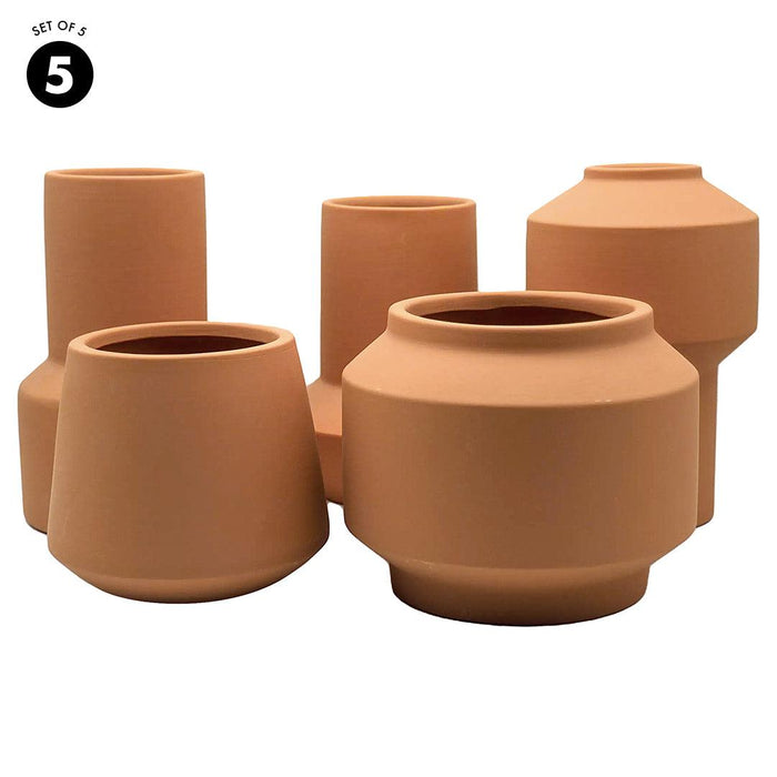 Set of 5 Ceramic Totem Minimalist Ceramic Vases-Set of 5-Koyal Wholesale-Terracotta-