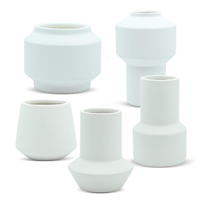 Set of 5 Ceramic Totem Minimalist Ceramic Vases-Set of 5-Koyal Wholesale-White/Stone White-