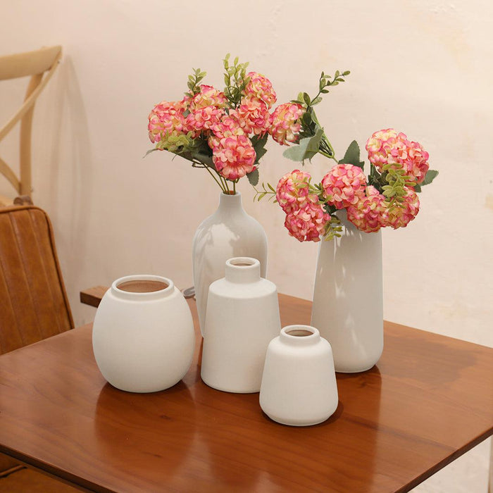 Set of 5 Modern Ceramic Bud Vases Small & Tall Vases-Set of 5-Koyal Wholesale-White/Stone White-