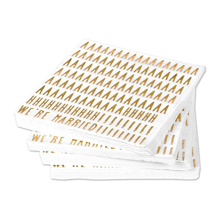 Set of 50 We're Married Funny Cocktail Napkins-Set of 50-Andaz Press-Gold-