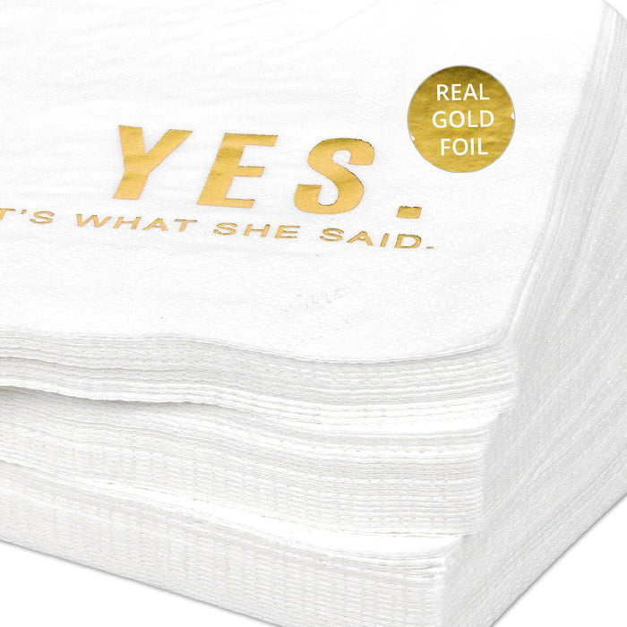 Set of 50 Yes That's What She Said Funny Cocktail Napkins-Set of 50-Andaz Press-Gold-