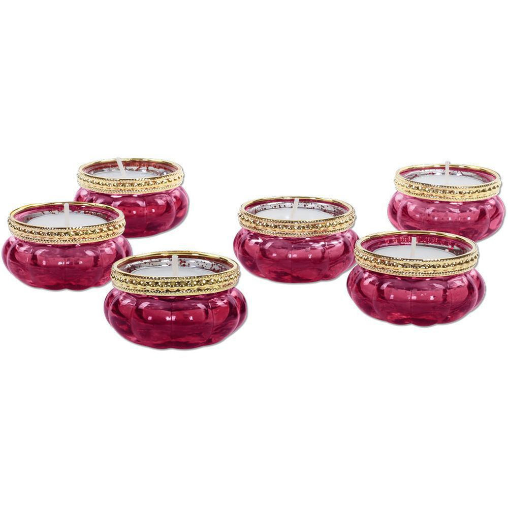 Set of 6 Antique Bloom Tealight Candle Holders Bulk Pack-Koyal Wholesale-Pink-Set of 1 (6 PC)-