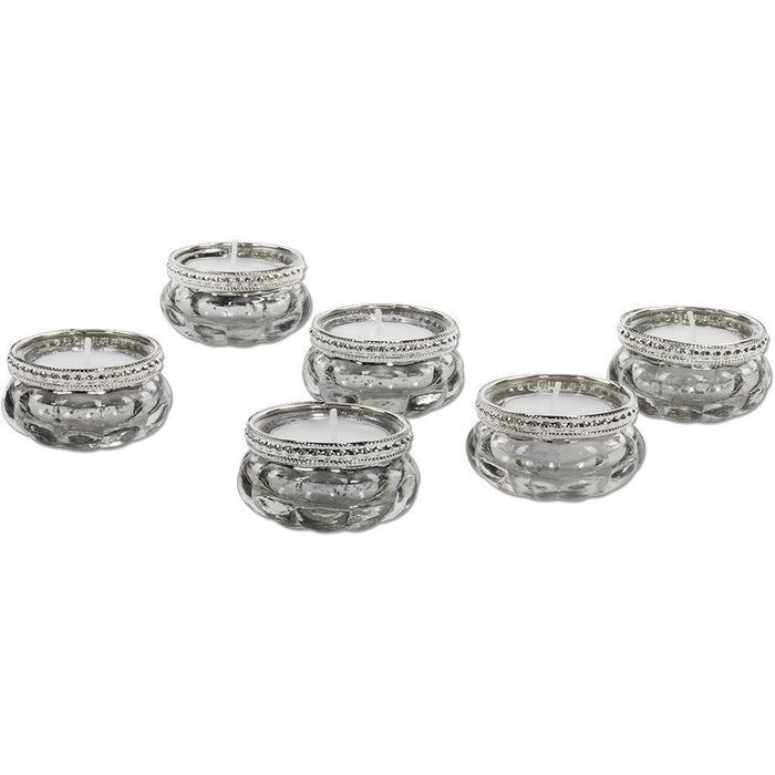 Set of 6 Antique Bloom Tealight Candle Holders Bulk Pack-Koyal Wholesale-Silver-Set of 1 (6 PC)-