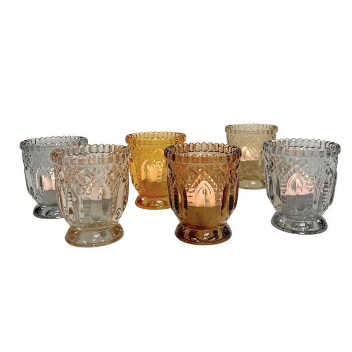 Set of 6 Earth Tone Vintage Glass Candle Holder Bulk Pack-Koyal Wholesale-Set of 1 (6 PC)-