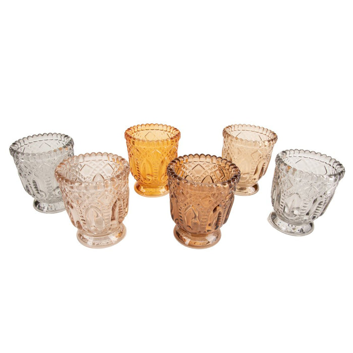 Set of 6 Earth Tone Vintage Glass Candle Holder Bulk Pack-Koyal Wholesale-Set of 1 (6 PC)-