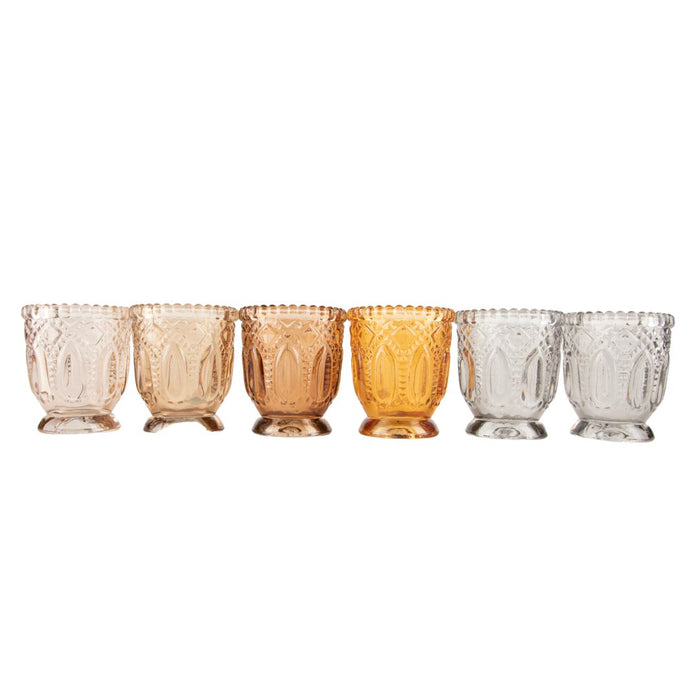 Set of 6 Earth Tone Vintage Glass Candle Holder Bulk Pack-Koyal Wholesale-Set of 1 (6 PC)-