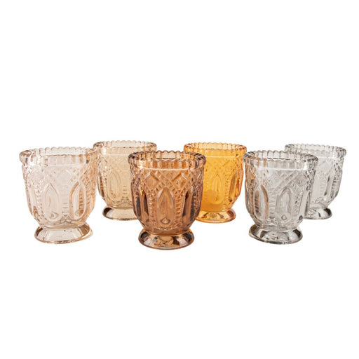 Set of 6 Earth Tone Vintage Glass Candle Holder Bulk Pack-Koyal Wholesale-Set of 1 (6 PC)-