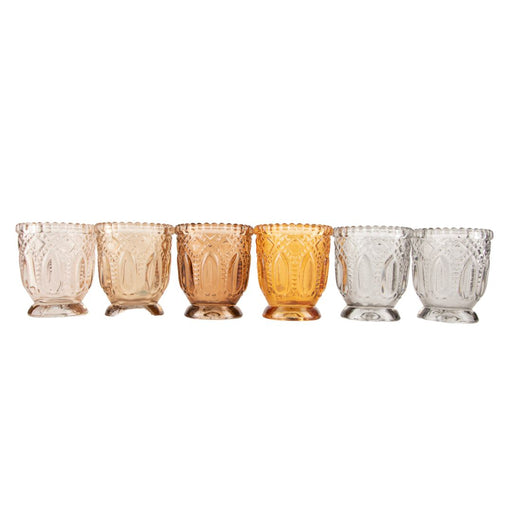 Set of 6 Earth Tone Vintage Glass Candle Holder Set-Set of 6-Koyal Wholesale-