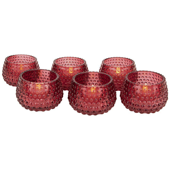 Set of 6 Hobnail Multi-Use Glass Candle Holders-Set of 6-Koyal Wholesale-Red-