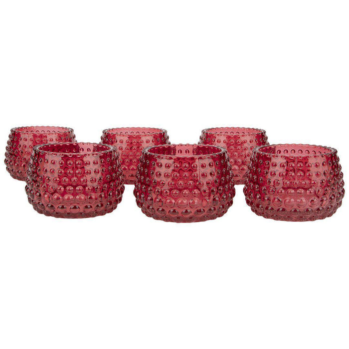 Set of 6 Hobnail Multi-Use Glass Candle Holders-Set of 6-Koyal Wholesale-Red-