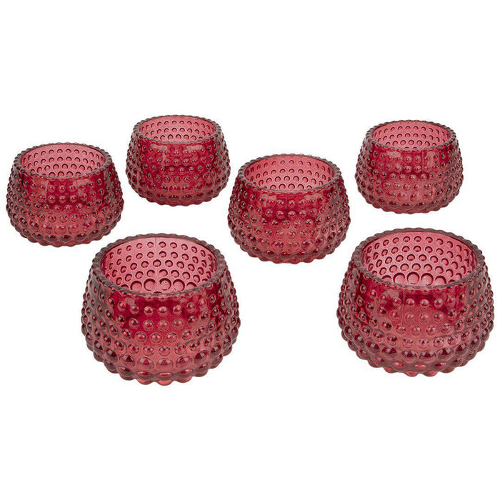 Set of 6 Hobnail Multi-Use Glass Candle Holders-Set of 6-Koyal Wholesale-Red-