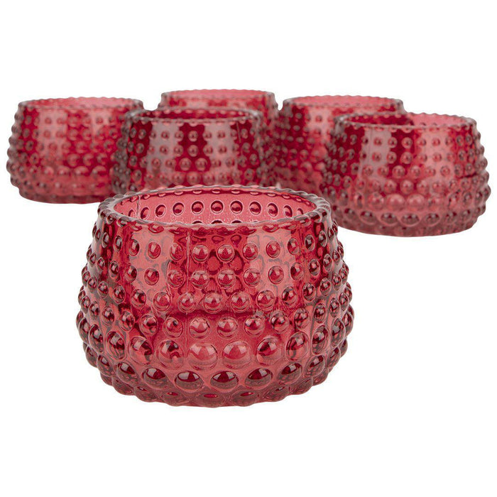 Set of 6 Hobnail Multi-Use Glass Candle Holders-Set of 6-Koyal Wholesale-Red-