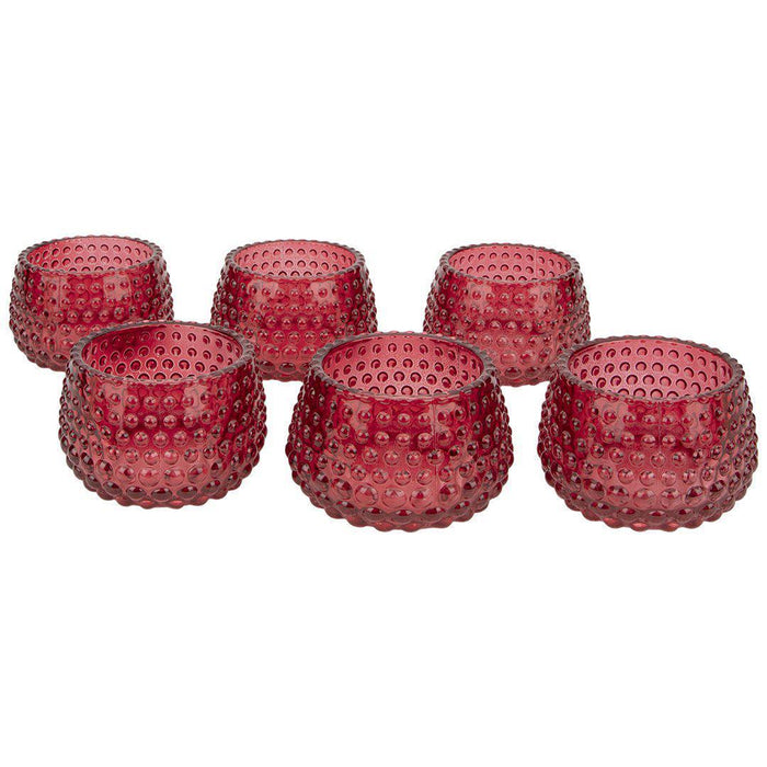 Set of 6 Hobnail Multi-Use Glass Candle Holders-Set of 6-Koyal Wholesale-Red-