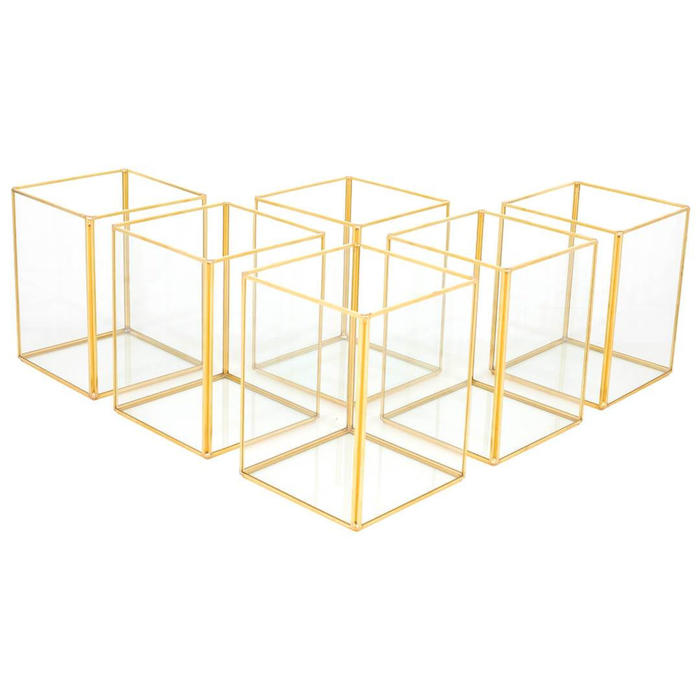 Set of 6 Hurricane Candle Holder Pack-Set of 6-Koyal Wholesale-Gold-