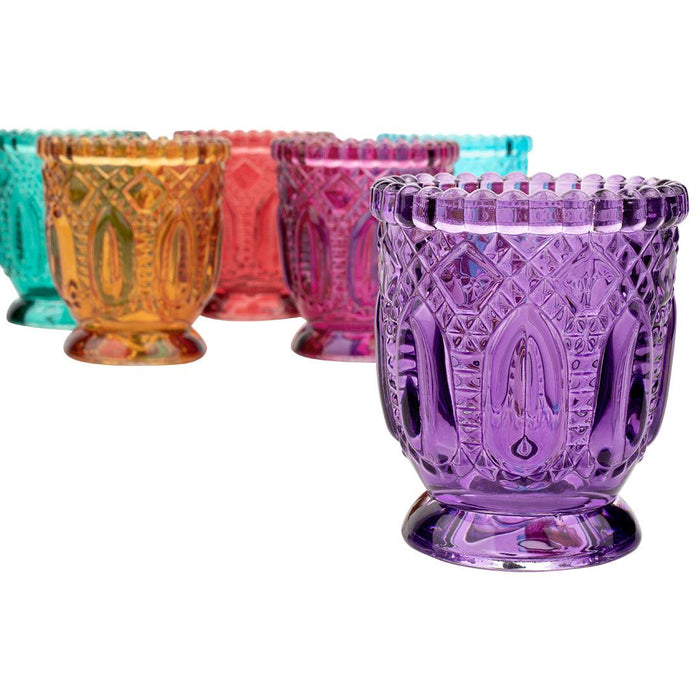 Set of 6 Jewel Tone Vintage Glass Candle Holders-Set of 6-Koyal Wholesale-