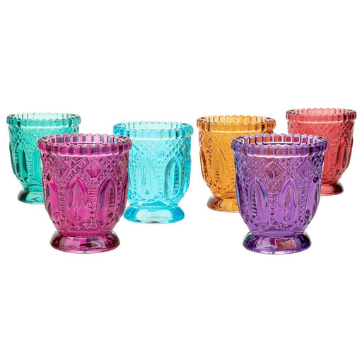 Set of 6 Jewel Tone Vintage Glass Candle Holders-Set of 6-Koyal Wholesale-