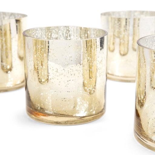 Set of 6 Mercury Glass Cylinder Vase | Short Floating Candle Centerpiece Hurricanes-Set of 6-Koyal Wholesale-Gold-4 x 4-