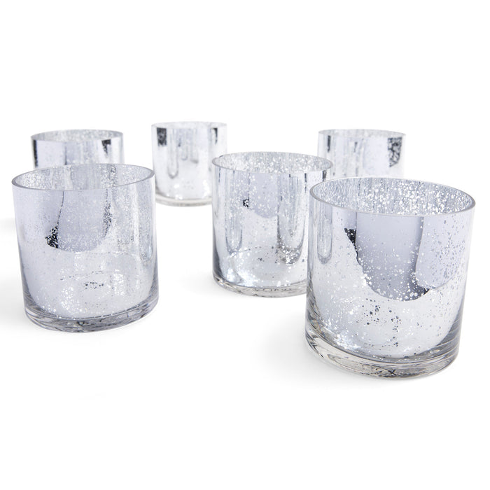 Set of 6 Mercury Glass Cylinder Vase | Short Floating Candle Centerpiece Hurricanes-Set of 6-Koyal Wholesale-Silver-4 x 4-