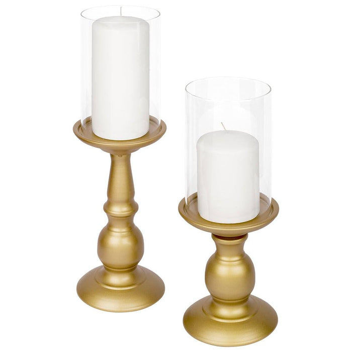 Set of 6 Metal Pillar Candle Holders with Hurricane Glass Included-Set of 6-Koyal Wholesale-Antique Brass-