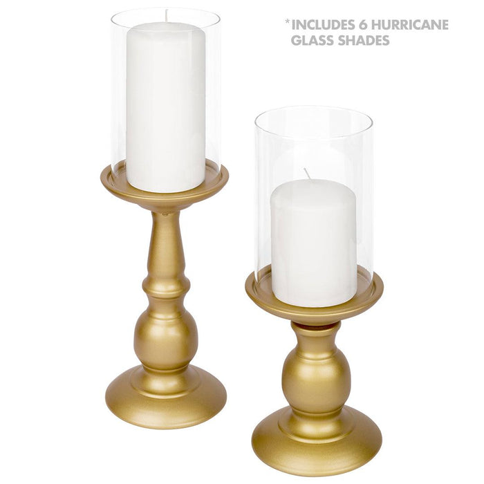 Set of 6 Metal Pillar Candle Holders with Hurricane Glass Included-Set of 6-Koyal Wholesale-Antique Brass-