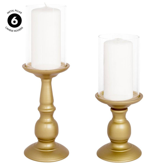 Set of 6 Metal Pillar Candle Holders with Hurricane Glass Included-Set of 6-Koyal Wholesale-Antique Brass-