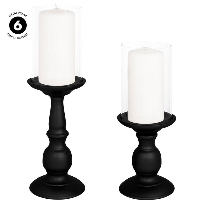 Set of 6 Metal Pillar Candle Holders with Hurricane Glass Included-Set of 6-Koyal Wholesale-Matte Black-