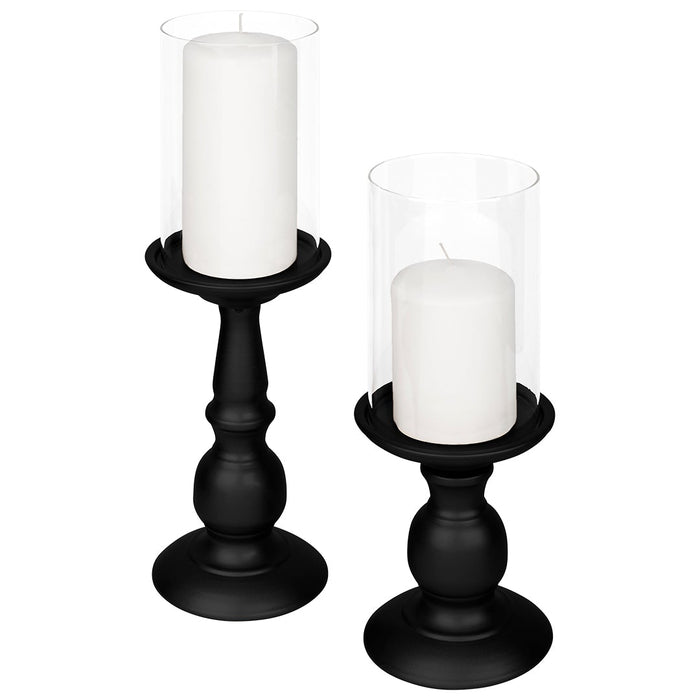 Set of 6 Metal Pillar Candle Holders with Hurricane Glass Included-Set of 6-Koyal Wholesale-Matte Black-