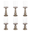 Set of 6 Metal Pillar Candle Holders with Hurricane Glass Included-Set of 6-Koyal Wholesale-Antique Brass-