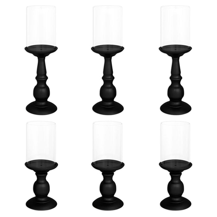 Set of 6 Metal Pillar Candle Holders with Hurricane Glass Included-Set of 6-Koyal Wholesale-Matte Black-