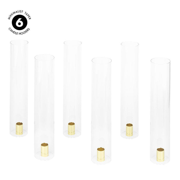 Set of 6 Minimalist Taper Candle Holders with Hurricane Glass for Weddings Centerpieces-Set of 6-Koyal Wholesale-
