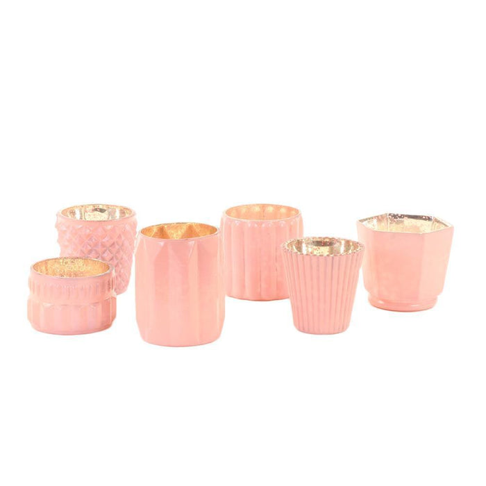 Set of 6 Mixed Mercury Glass Candle Holders-Set of 6-Koyal Wholesale-Blush Pink-