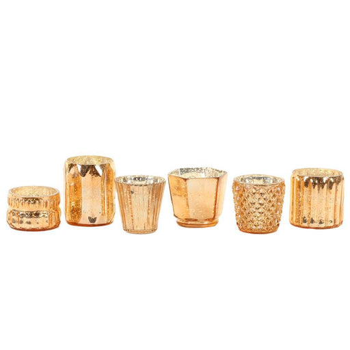 Set of 6 Mixed Mercury Glass Candle Holders-Set of 6-Koyal Wholesale-Copper-